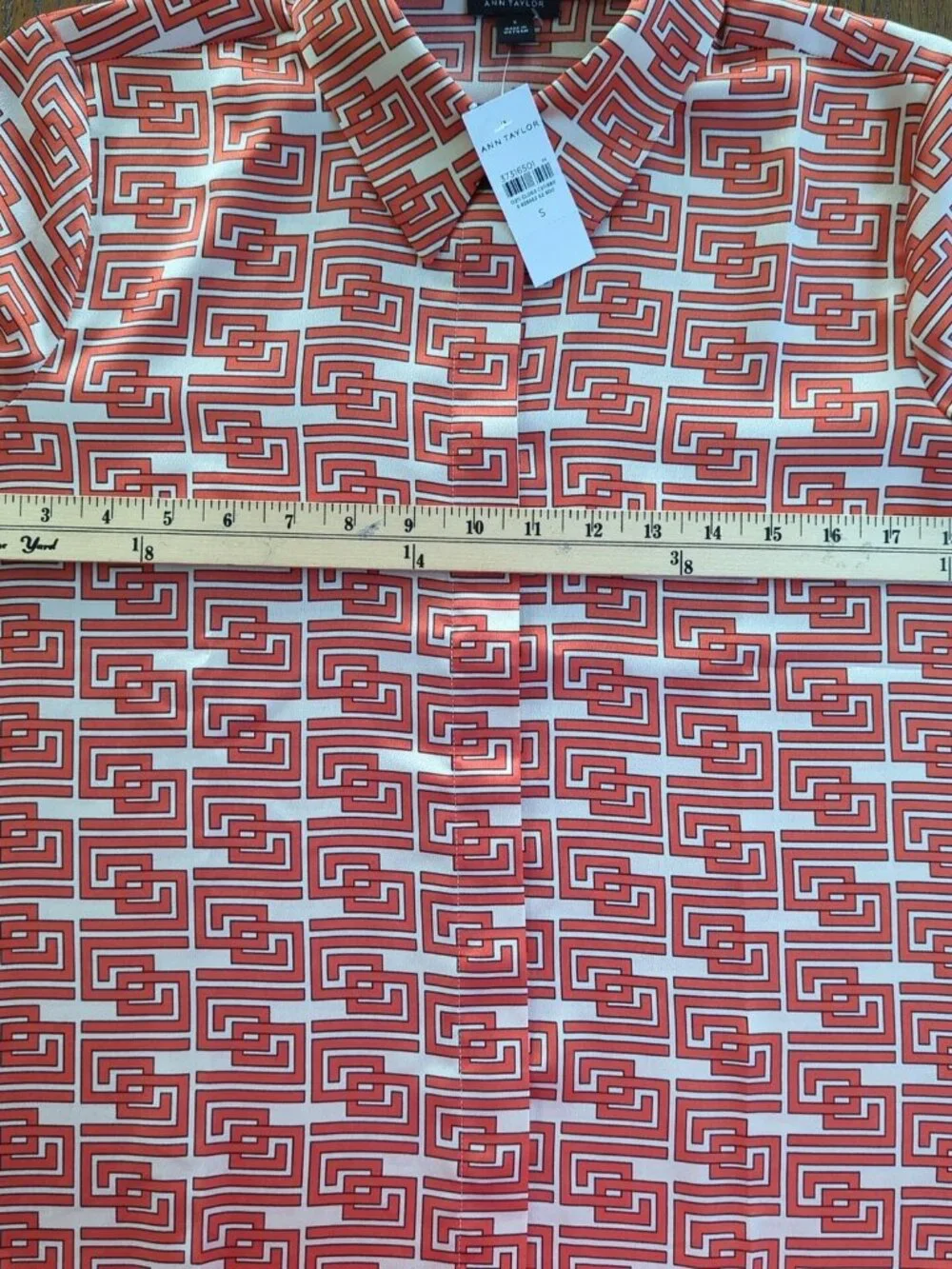 Ann Taylor Blouse Womens Small Orange Geometric Button Up Collared Long Sleeve - Picture 7 of 13